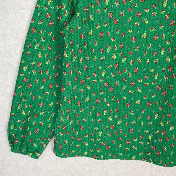Loft Top Women Medium Green Ditsy Floral Waffle Shirt Basic Cottage Grandma Knit - Picture 3 of 9